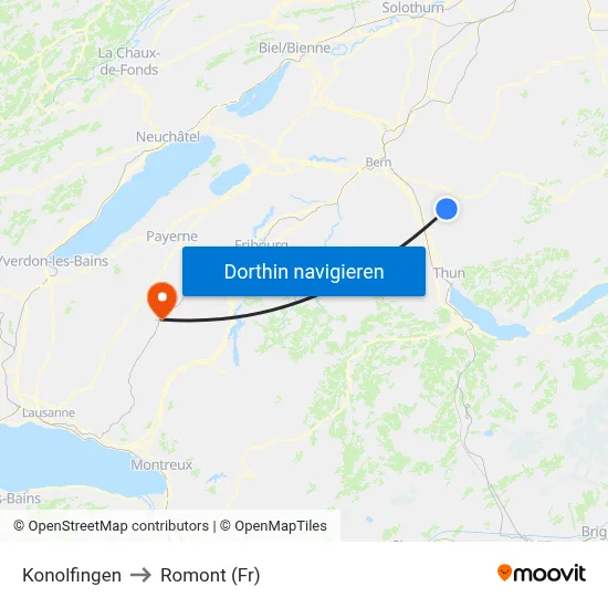 Konolfingen to Romont (Fr) map