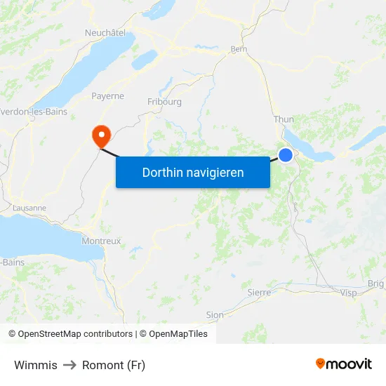 Wimmis to Romont (Fr) map