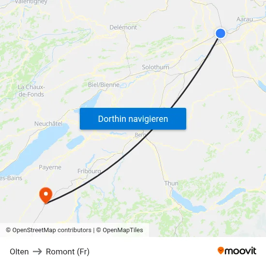 Olten to Romont (Fr) map