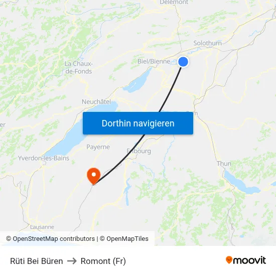 Rüti Bei Büren to Romont (Fr) map