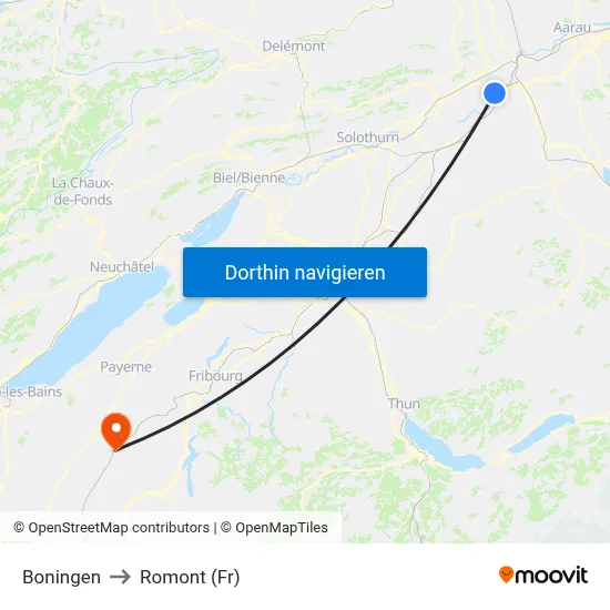Boningen to Romont (Fr) map