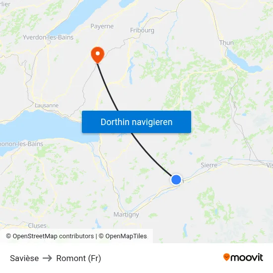 Savièse to Romont (Fr) map