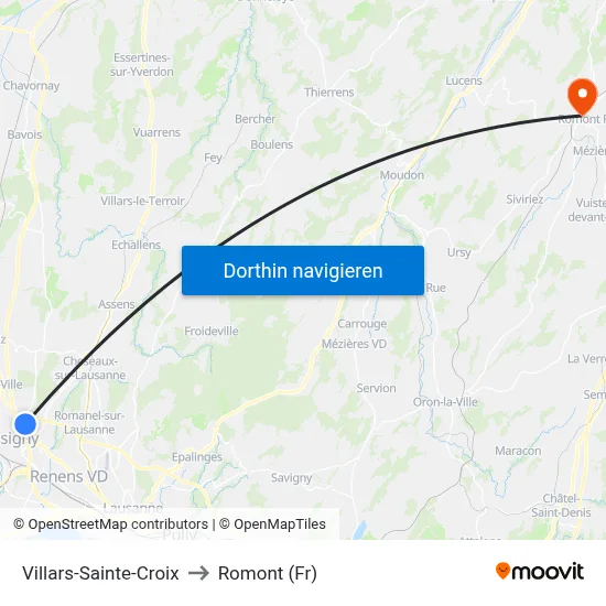 Villars-Sainte-Croix to Romont (Fr) map