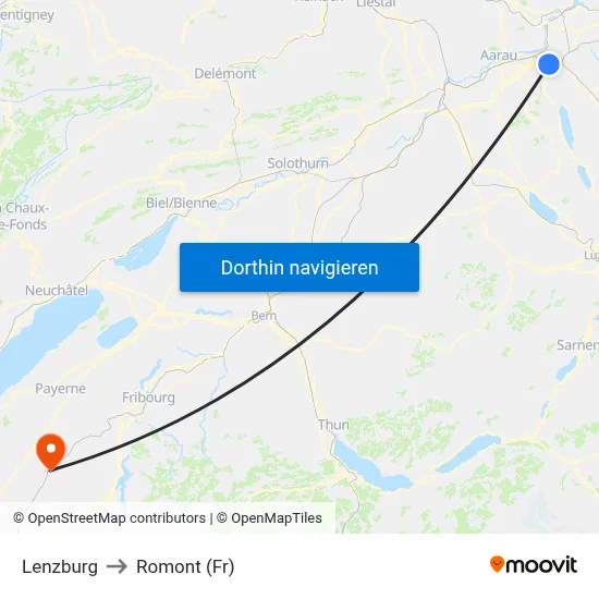 Lenzburg to Romont (Fr) map