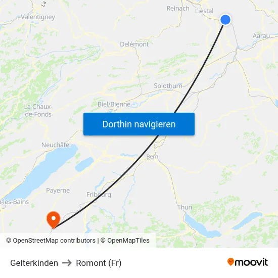 Gelterkinden to Romont (Fr) map