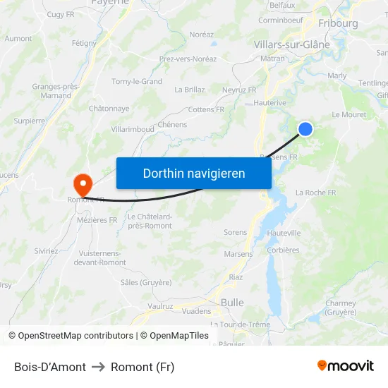 Bois-D’Amont to Romont (Fr) map