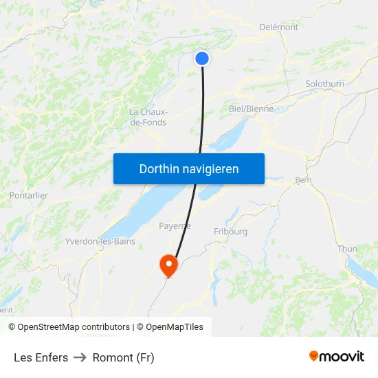 Les Enfers to Romont (Fr) map
