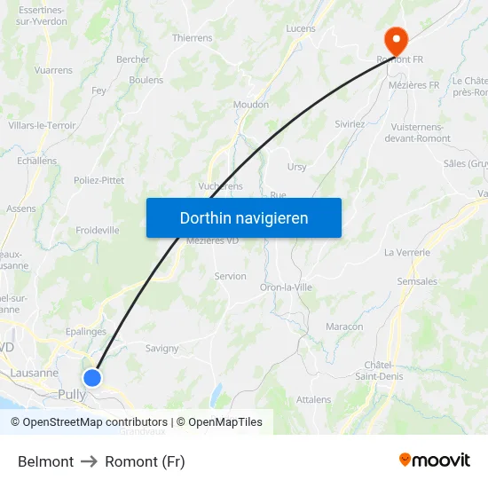 Belmont to Romont (Fr) map