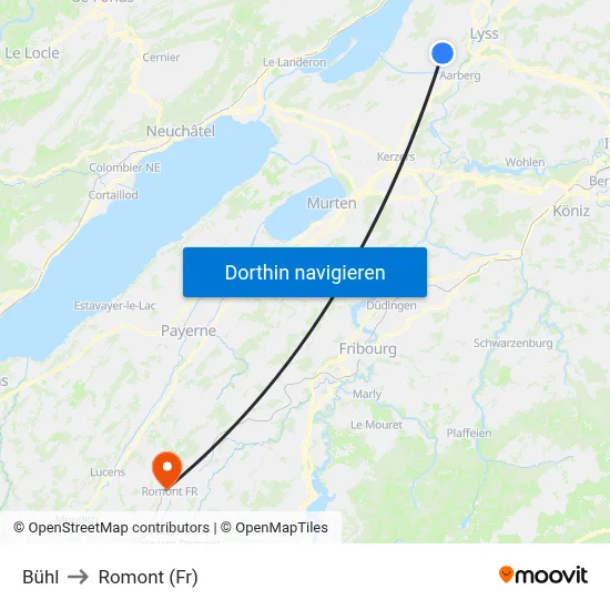 Bühl to Romont (Fr) map