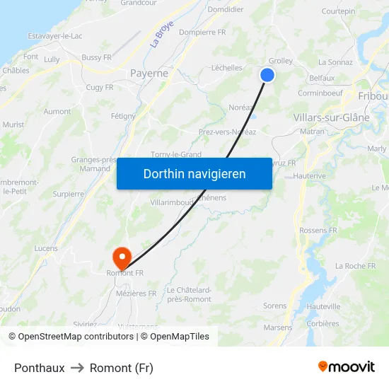 Ponthaux to Romont (Fr) map