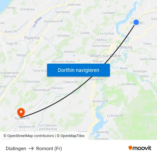 Düdingen to Romont (Fr) map