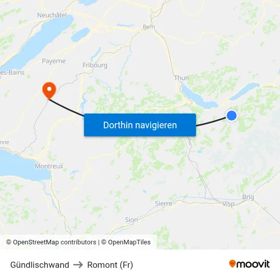 Gündlischwand to Romont (Fr) map