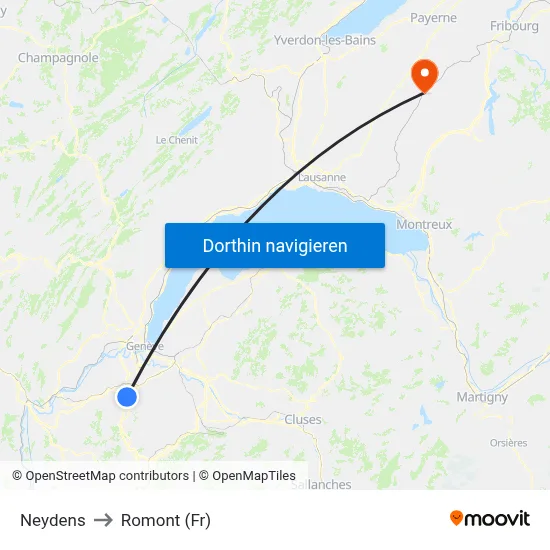 Neydens to Romont (Fr) map