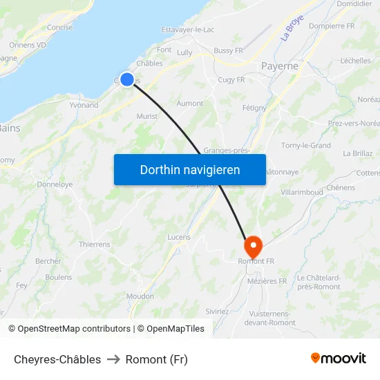 Cheyres-Châbles to Romont (Fr) map