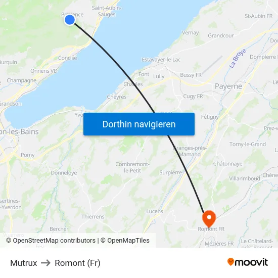 Mutrux to Romont (Fr) map