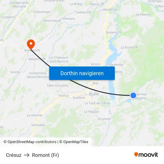 Crésuz to Romont (Fr) map
