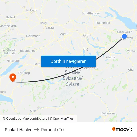 Schlatt-Haslen to Romont (Fr) map
