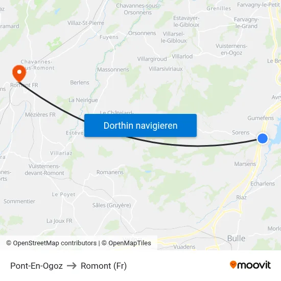 Pont-En-Ogoz to Romont (Fr) map