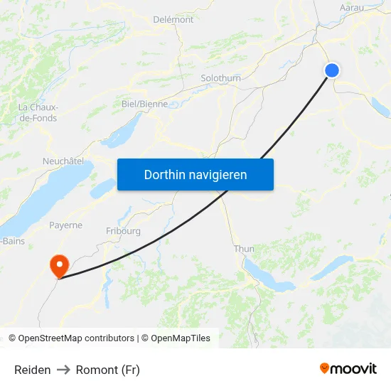 Reiden to Romont (Fr) map