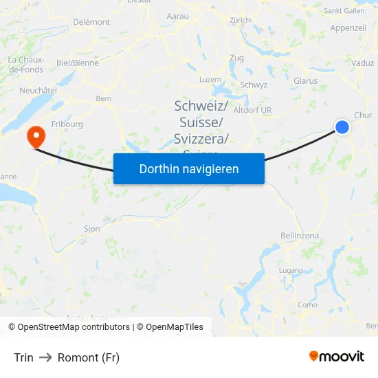 Trin to Romont (Fr) map