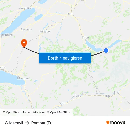 Wilderswil to Romont (Fr) map