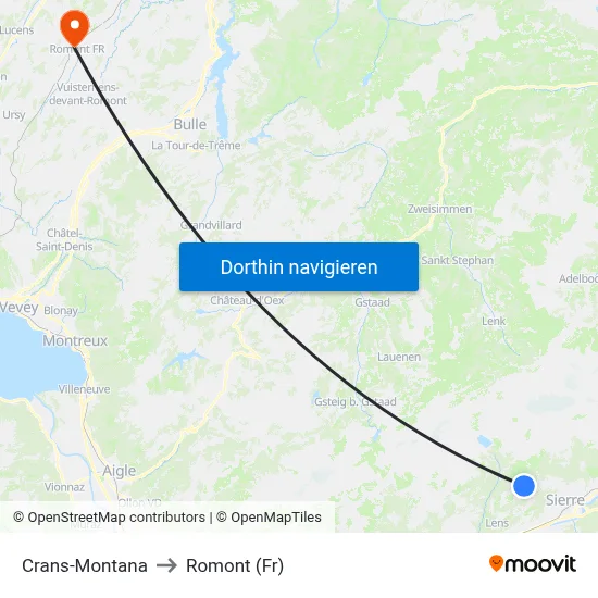 Crans-Montana to Romont (Fr) map