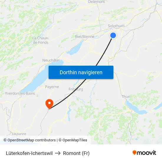 Lüterkofen-Ichertswil to Romont (Fr) map