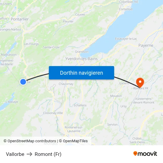 Vallorbe to Romont (Fr) map