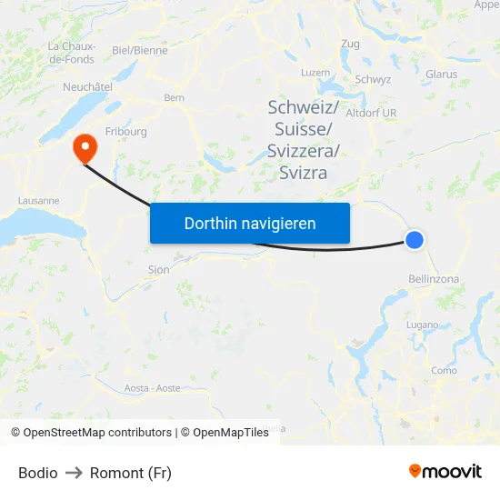 Bodio to Romont (Fr) map
