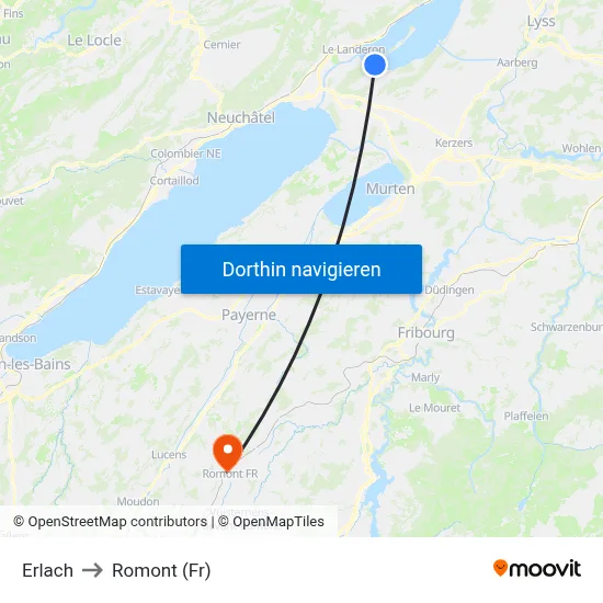 Erlach to Romont (Fr) map