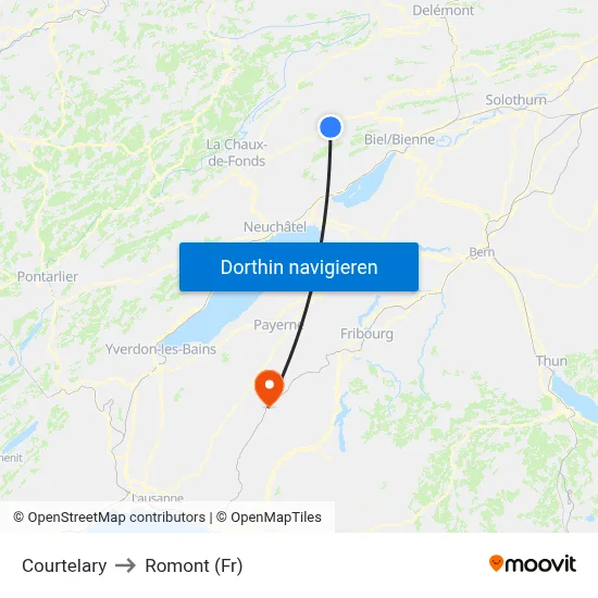 Courtelary to Romont (Fr) map