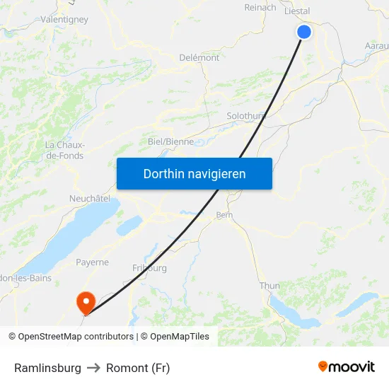 Ramlinsburg to Romont (Fr) map