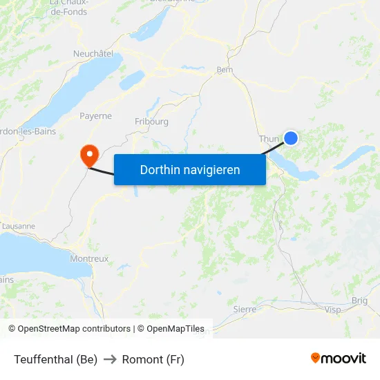 Teuffenthal (Be) to Romont (Fr) map