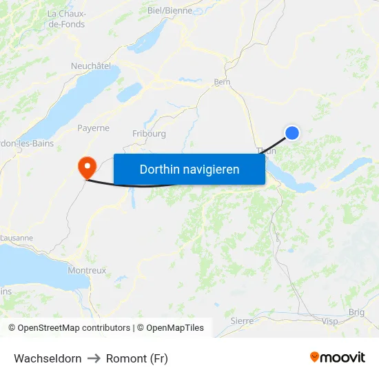 Wachseldorn to Romont (Fr) map