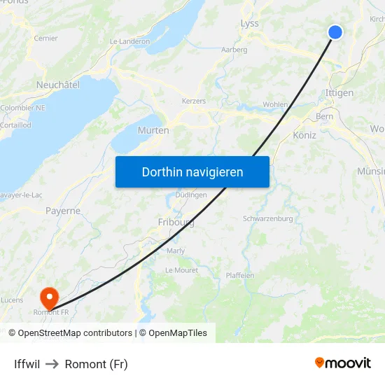 Iffwil to Romont (Fr) map