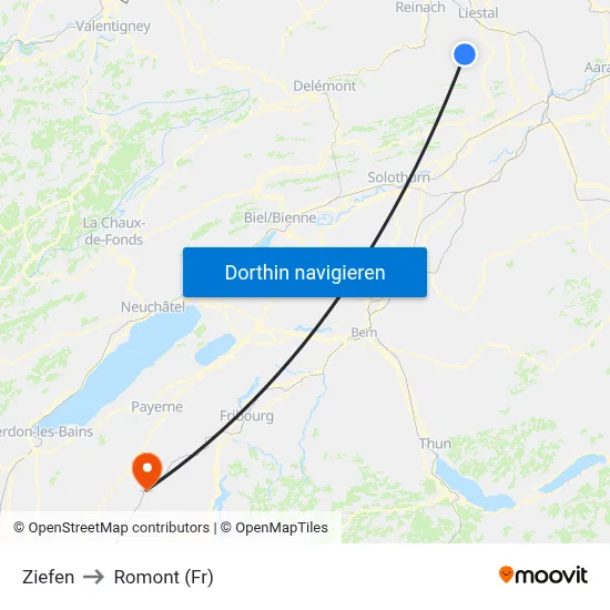 Ziefen to Romont (Fr) map