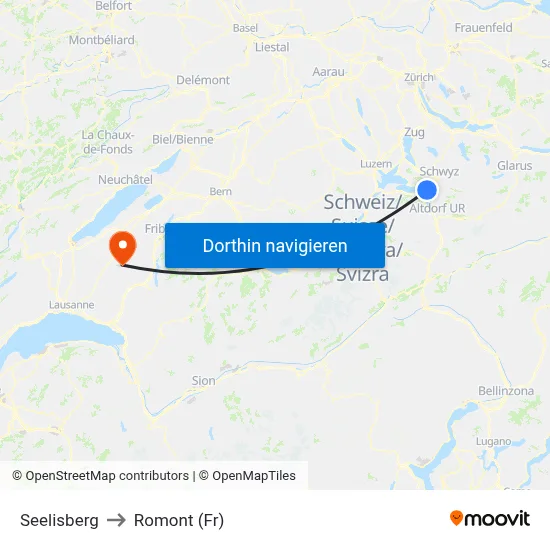 Seelisberg to Romont (Fr) map