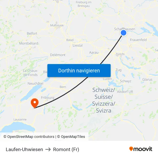Laufen-Uhwiesen to Romont (Fr) map