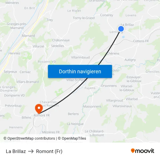La Brillaz to Romont (Fr) map