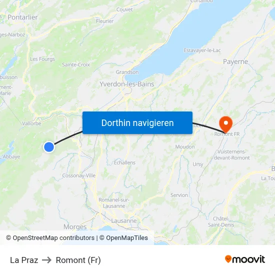 La Praz to Romont (Fr) map