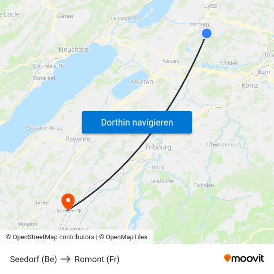 Seedorf (Be) to Romont (Fr) map