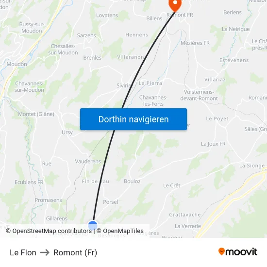 Le Flon to Romont (Fr) map