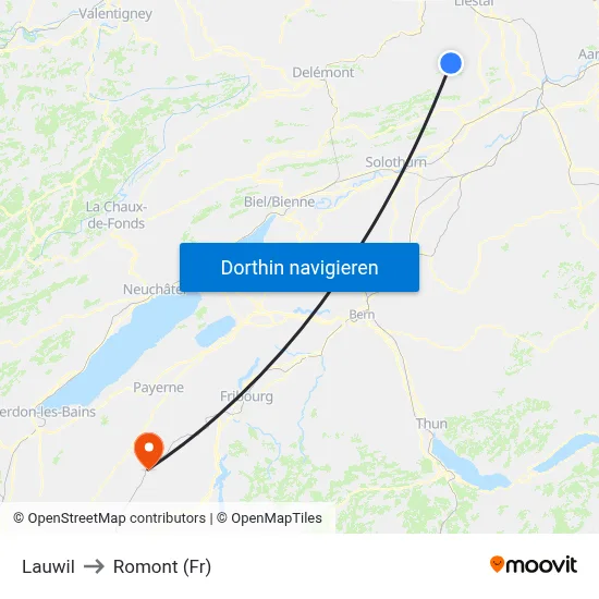 Lauwil to Romont (Fr) map