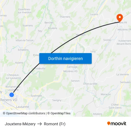 Jouxtens-Mézery to Romont (Fr) map