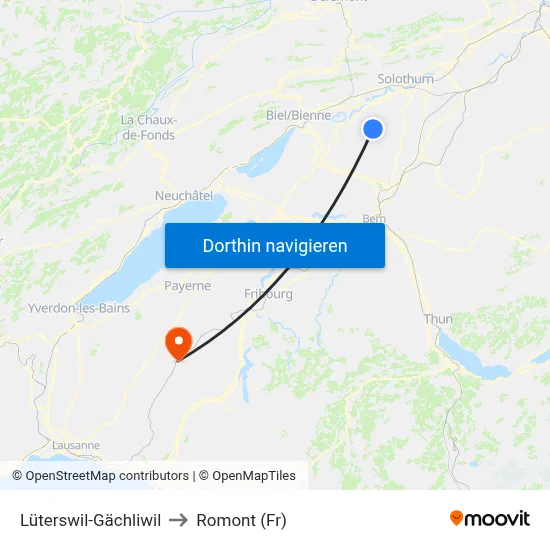 Lüterswil-Gächliwil to Romont (Fr) map