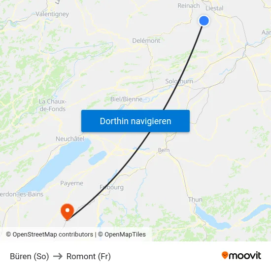 Büren (So) to Romont (Fr) map