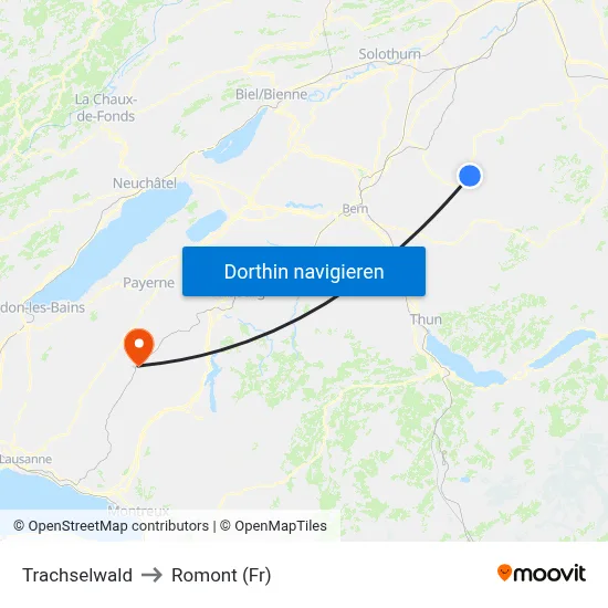 Trachselwald to Romont (Fr) map