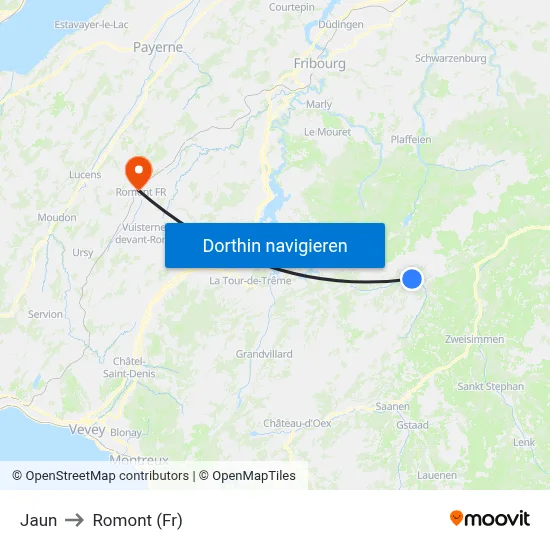 Jaun to Romont (Fr) map