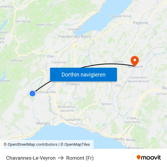Chavannes-Le-Veyron to Romont (Fr) map