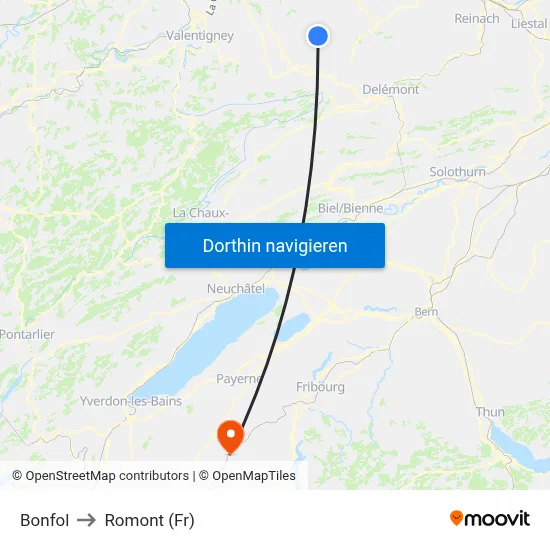 Bonfol to Romont (Fr) map
